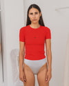 BASERANGE 25 Early Spring French Organic Cotton Hollow Heart Short Sleeve T-shirt BAS-TOHS-RB-SP25-MY RED